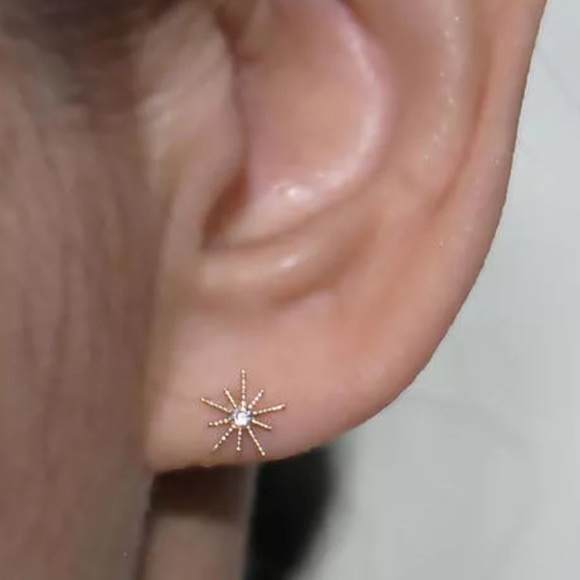 Jewelry - Natural Diamond Starburst Design 14K Gold Studs